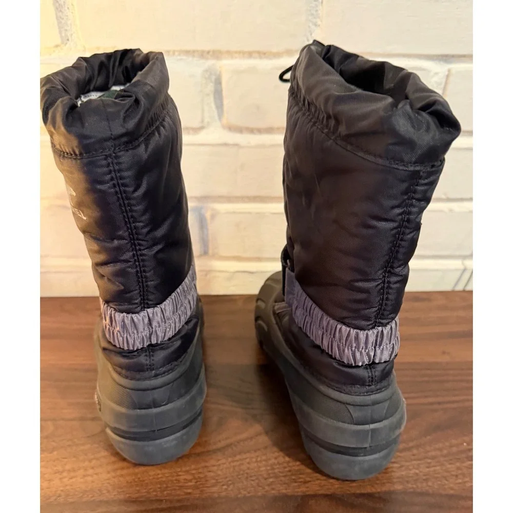 Sorel Kids Flurry Snow Boots Black City Grey Waterproof Youth Size 1 Rugged Ski